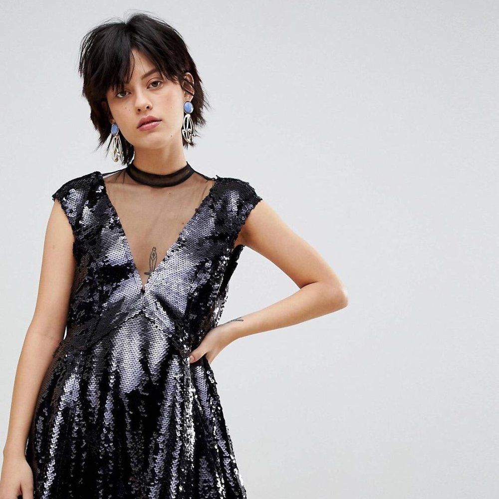 Free People Dance Til Dawn Sequin Skater Dress